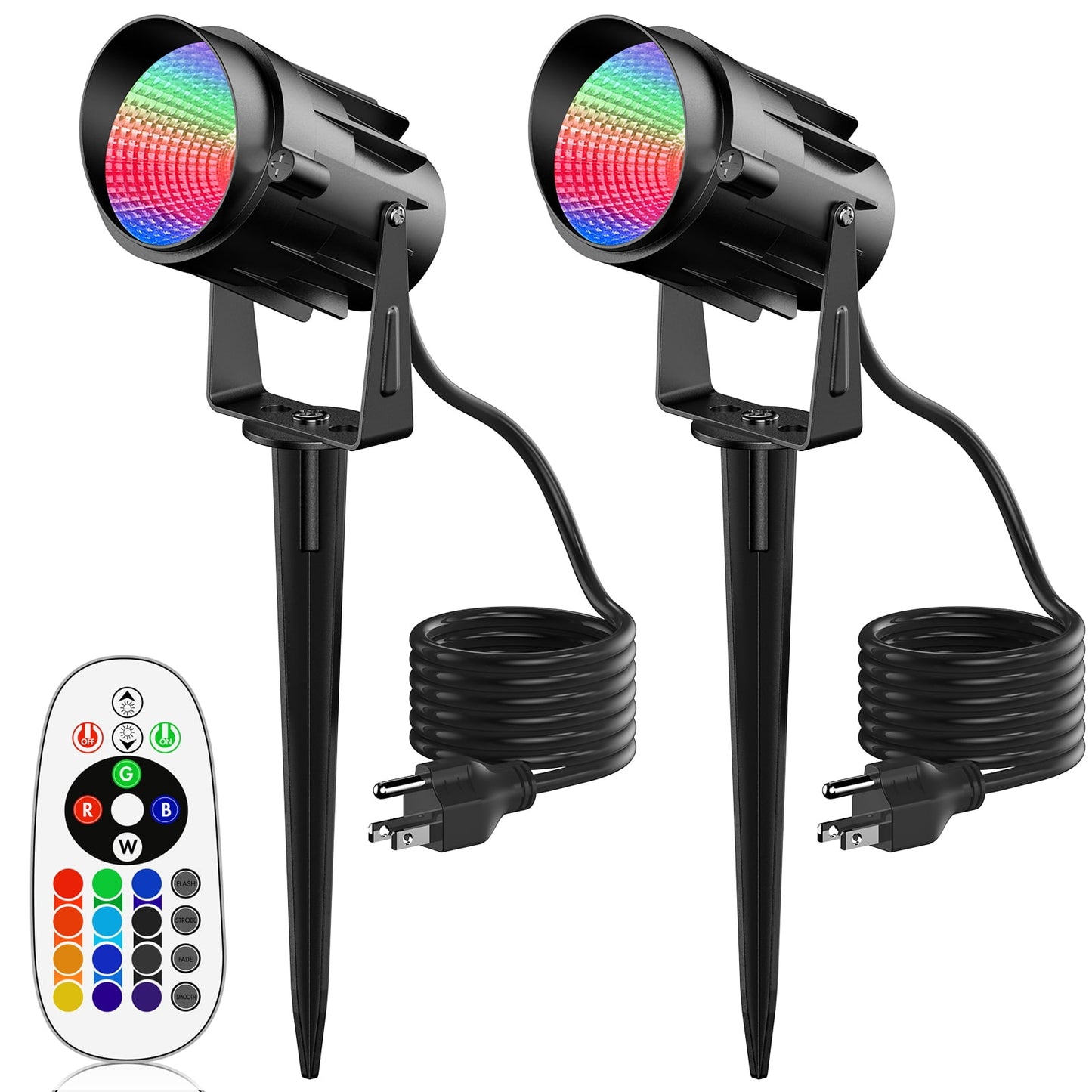 2 Pack 12W RGB Outdoor LED Spotlights, Color-Changing Landscape Lights with Remote, 120V Waterproof