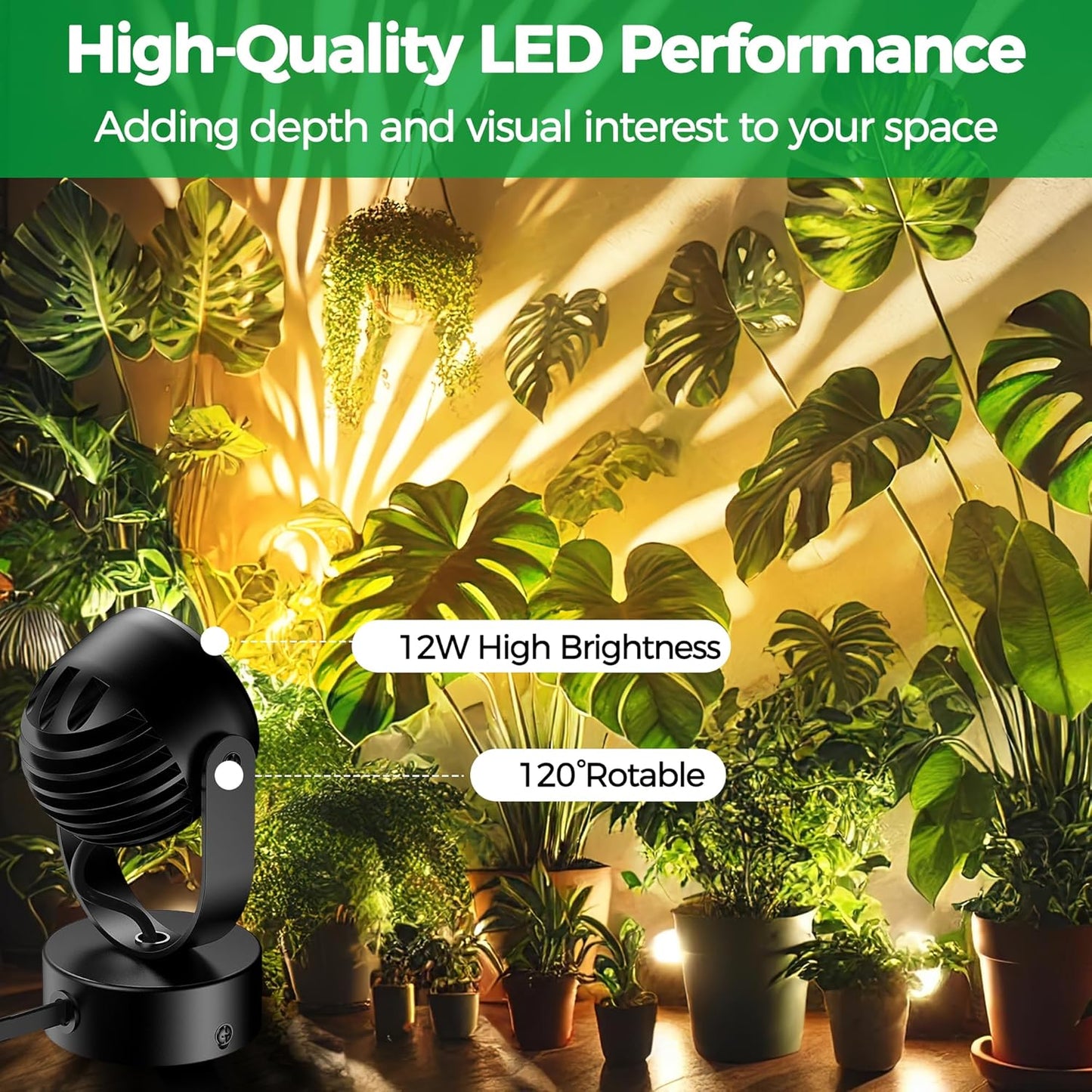 12W LED Indoor Spotlights, Uplights with Foot Switch, 3000K/4000K/5000K Accent Lighting, 5.9 FT Cord
