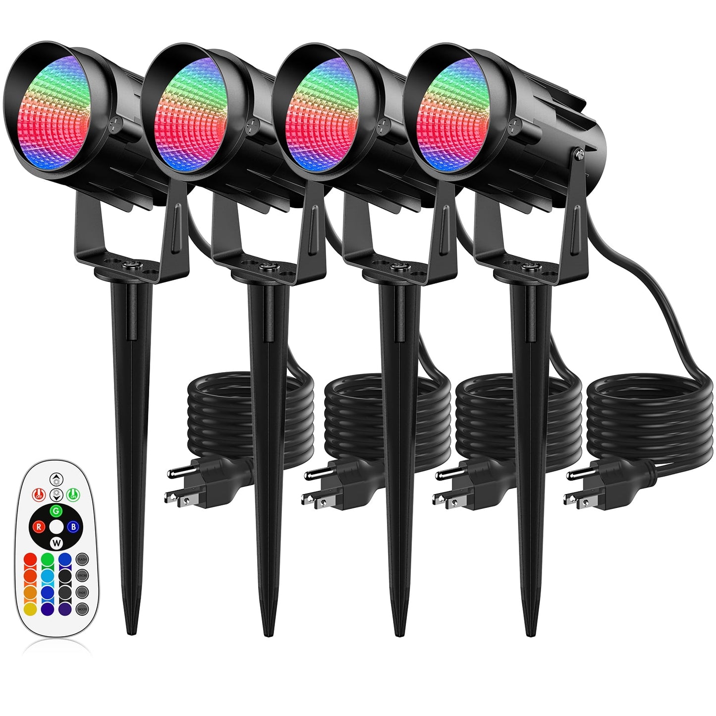 4 Pack 12W RGB Outdoor LED Spotlights, Color-Changing Landscape Lights with Remote, 120V Waterproof