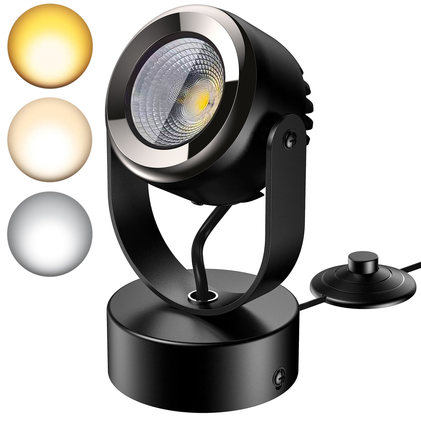 12W LED Indoor Spotlights, Uplights with Foot Switch, 3000K/4000K/5000K Accent Lighting, 5.9 FT Cord