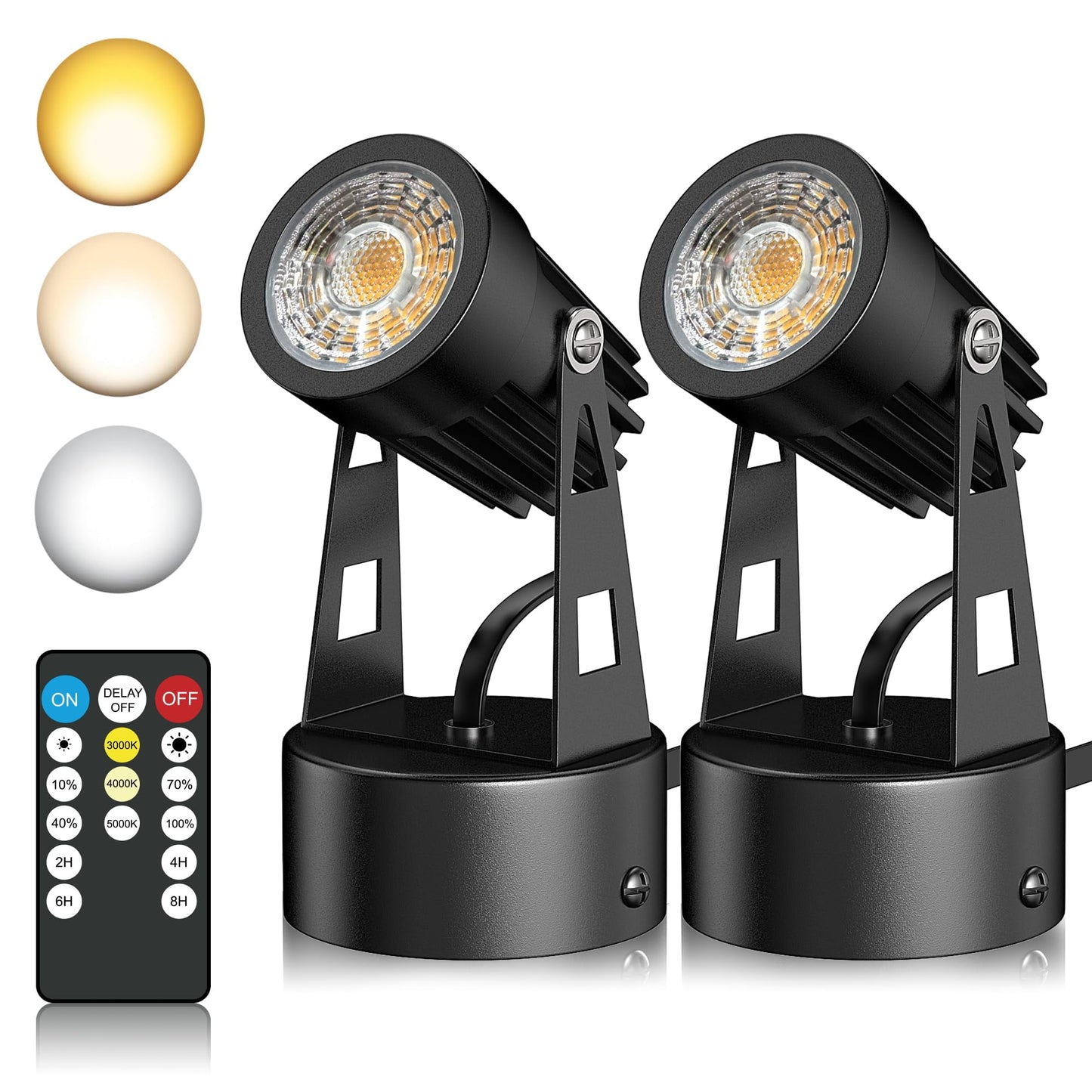 2 Pack 3W LED Indoor Spotlights, Adjustable Dimmable Uplights with Remote & Timer, 3000K/4000K/5000K TA-3W3ST-2-A