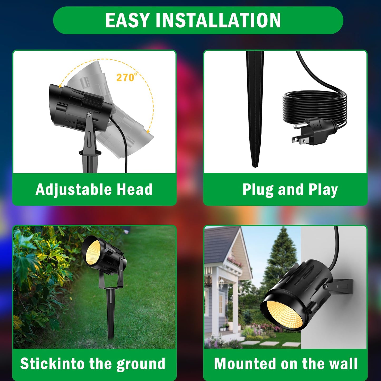 2 Pack 12W RGB Outdoor LED Spotlights, Color-Changing Landscape Lights with Remote, 120V Waterproof