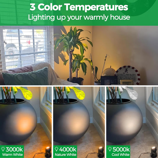 12W LED Indoor Spotlights, Uplights with Foot Switch, 3000K/4000K/5000K Accent Lighting, 5.9 FT Cord