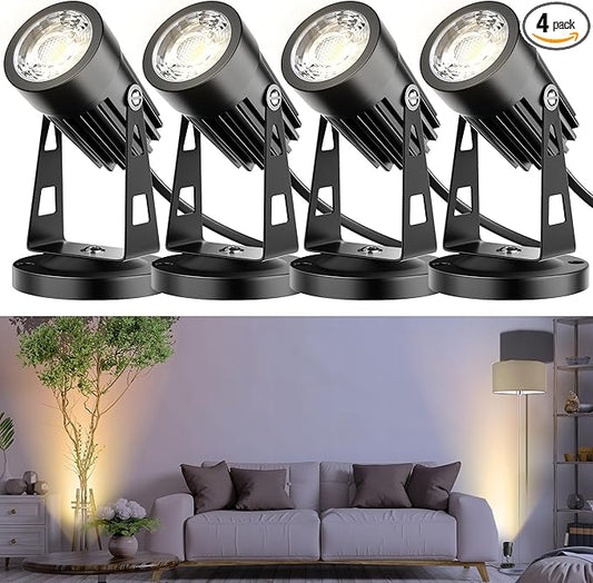 4 Pack 3W LED Indoor Uplighting, 3000K Warm White Floor Spotlights with Foot Switch, 5.9 FT Cord